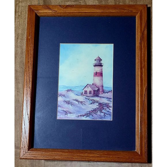 Art print: A Quiet Harbor by Sherry Masters Lighthouse 13" x 10.5" Framed - Picture 1 of 4
